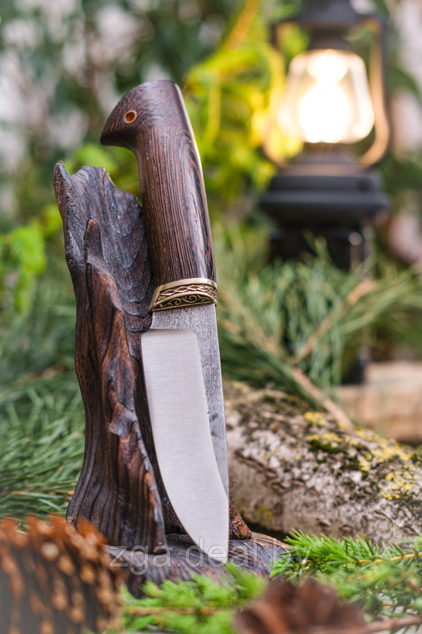 Охотничий нож  «Сокол со следами ковкииз нерж. стали 95х18, рукоять литье мельхиор, венге. Лучший подарок.