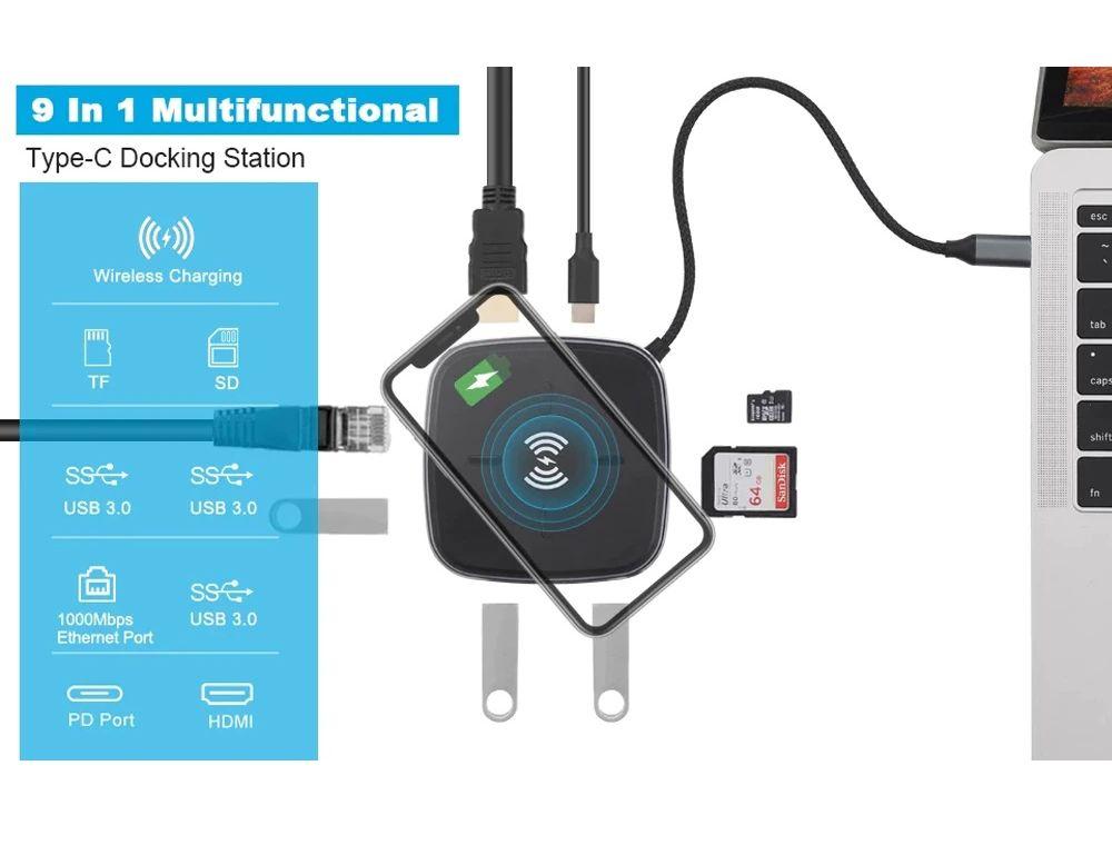 Адаптер - док-станция 9in1 USB3.1 Type-C на RJ45 (LAN) - HDMI 4K - 3x USB3.0 - USB3.1 Type-C - SD/TF - фото 4 - id-p209427976