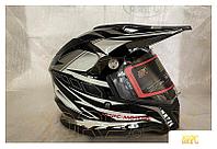 Мотошлем Хорс-Моторс Шлем для водителей и пассажиров мотоциклов и мопедов (черный глянцевый, дизайн серый, ХL)
