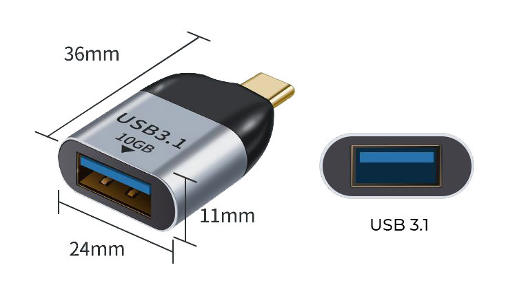 Адаптер - переходник USB3.1 Type-С - USB3.0 10Gb, mini, серебро - фото 2 - id-p209453178