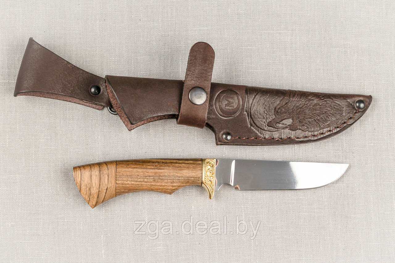 Охотничий нож «Пластун» из нерж.стали 65х13 , рукоять латунное литье, ценные породы дерева. Подарок мужчине.