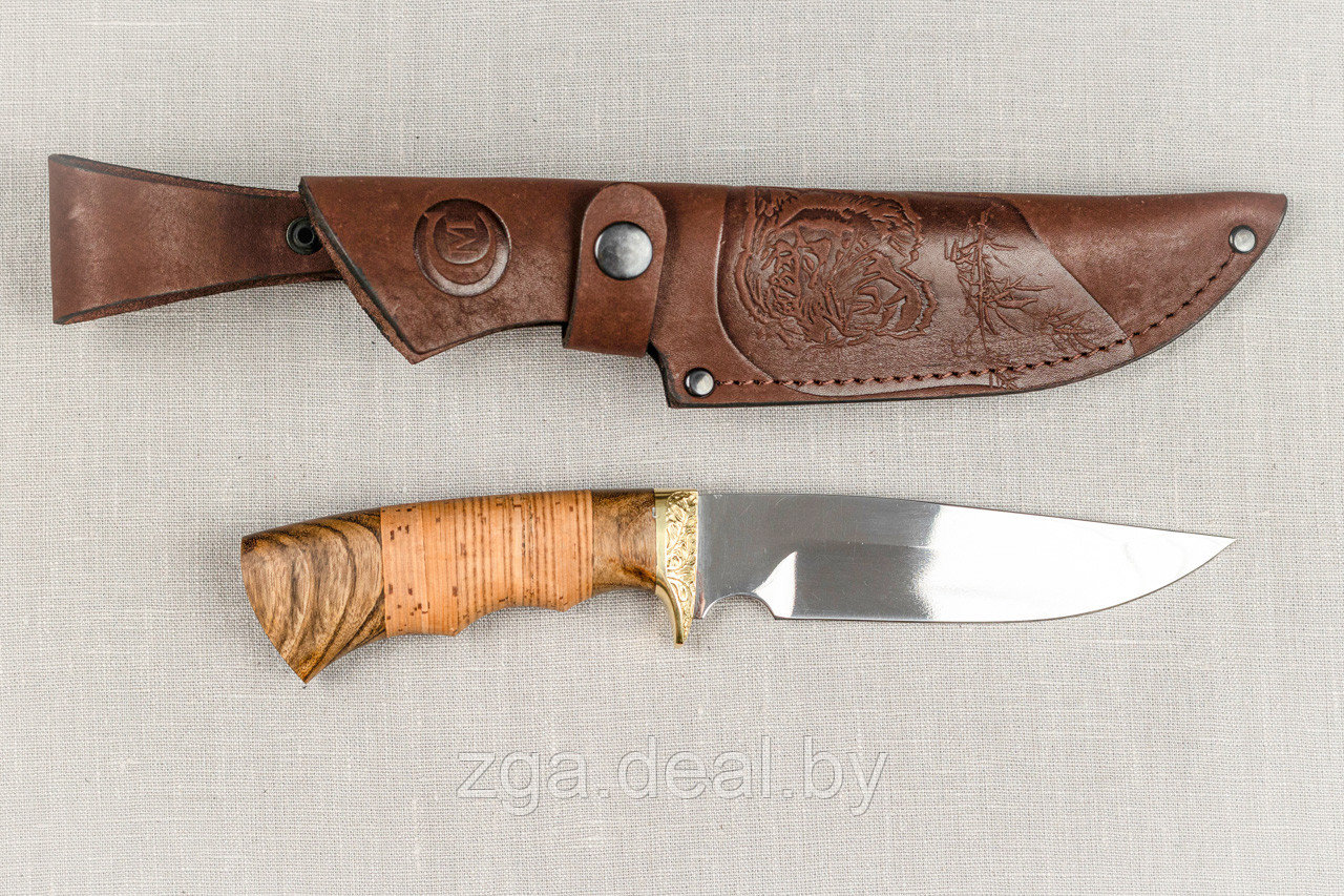 Охотничий нож «Легионер» из нержавеющей стали 65х13 , рукоять латунное литье, береста, орех.
