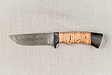 Кованый нож из дамасской стали «Егерь», рукоять береста, черный граб. Подарок мужчине., фото 2