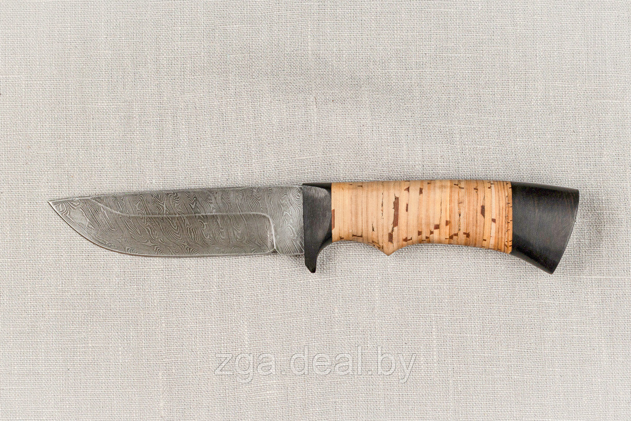 Кованый нож из дамасской стали «Егерь», рукоять береста, черный граб. Подарок мужчине. - фото 2 - id-p199353575