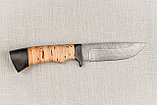 Кованый нож из дамасской стали «Егерь», рукоять береста, черный граб. Подарок мужчине., фото 3