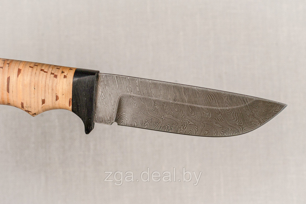 Кованый нож из дамасской стали «Егерь», рукоять береста, черный граб. Подарок мужчине. - фото 4 - id-p199353575