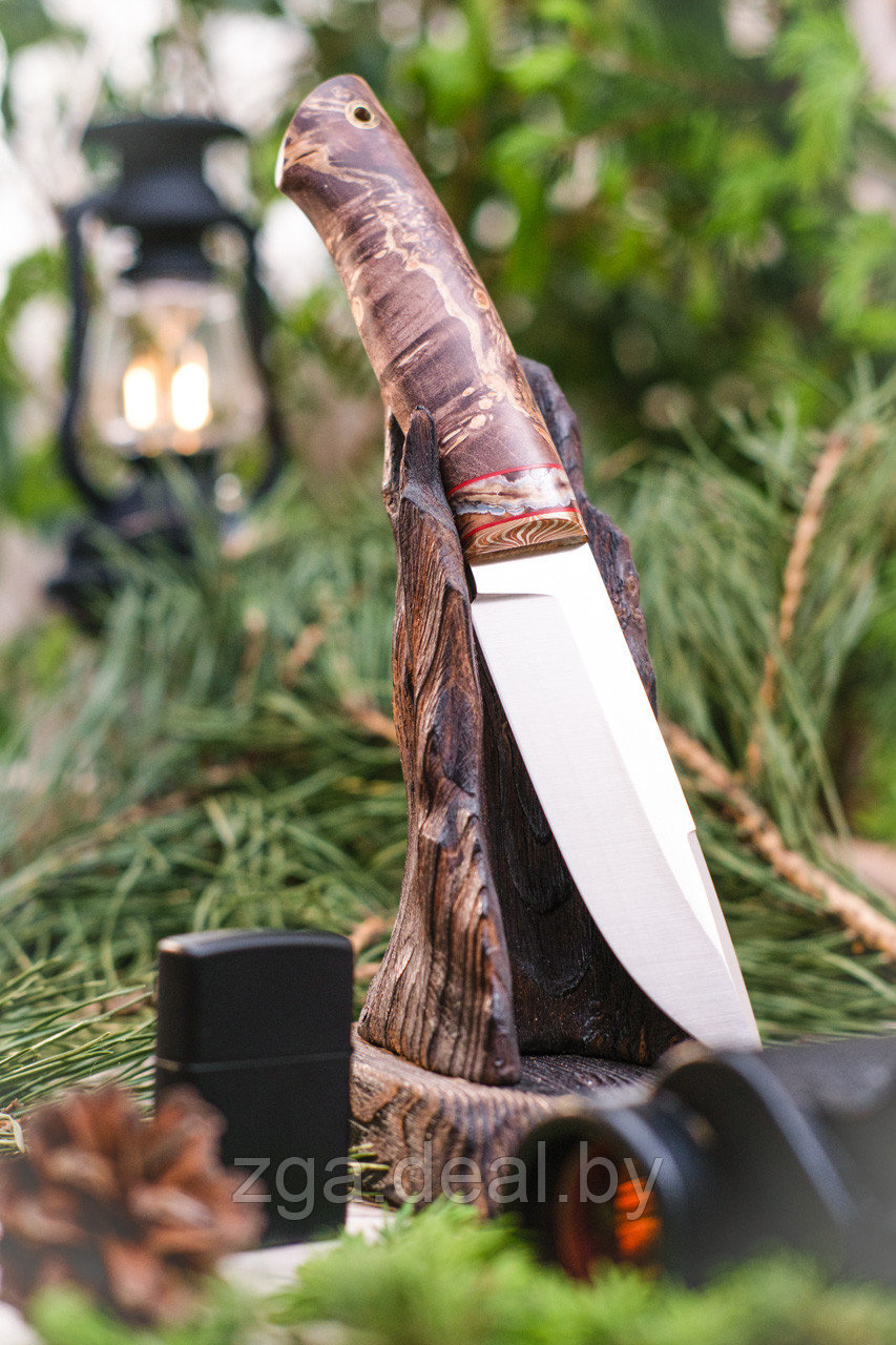 Авторский охотничий нож «Соболь» из стали S390 , рукоять инкрустир. бивнем мамонта, ценные породы древесины. - фото 1 - id-p199347400