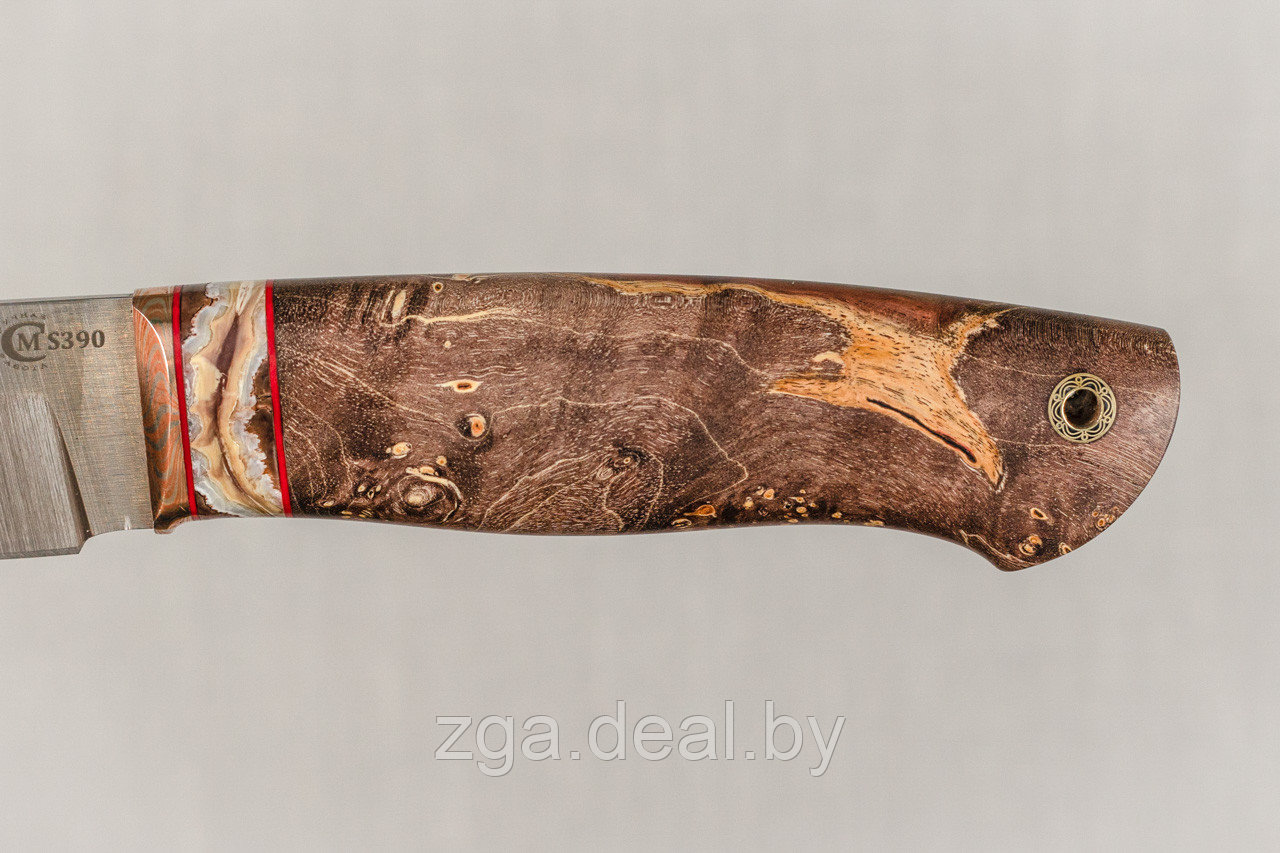 Авторский охотничий нож «Соболь» из стали S390 , рукоять инкрустир. бивнем мамонта, ценные породы древесины. - фото 6 - id-p199347400