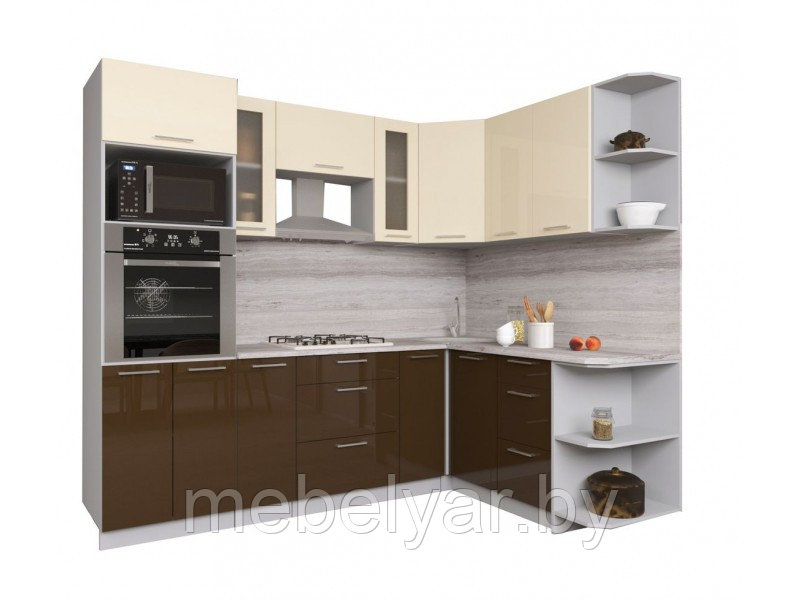 Кухня Интерлиния Мила Gloss 1.68x2.4 правая (ваниль/шоколад)