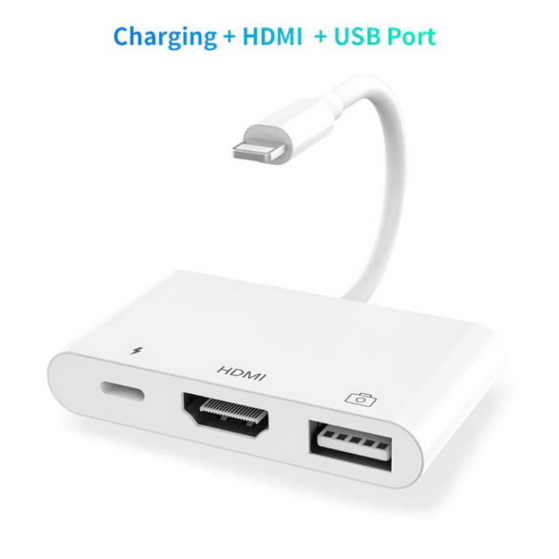 Адаптер - переходник Lightning на HDMI 1080p - USB3.0 - Lightning, белый - фото 1 - id-p209470302
