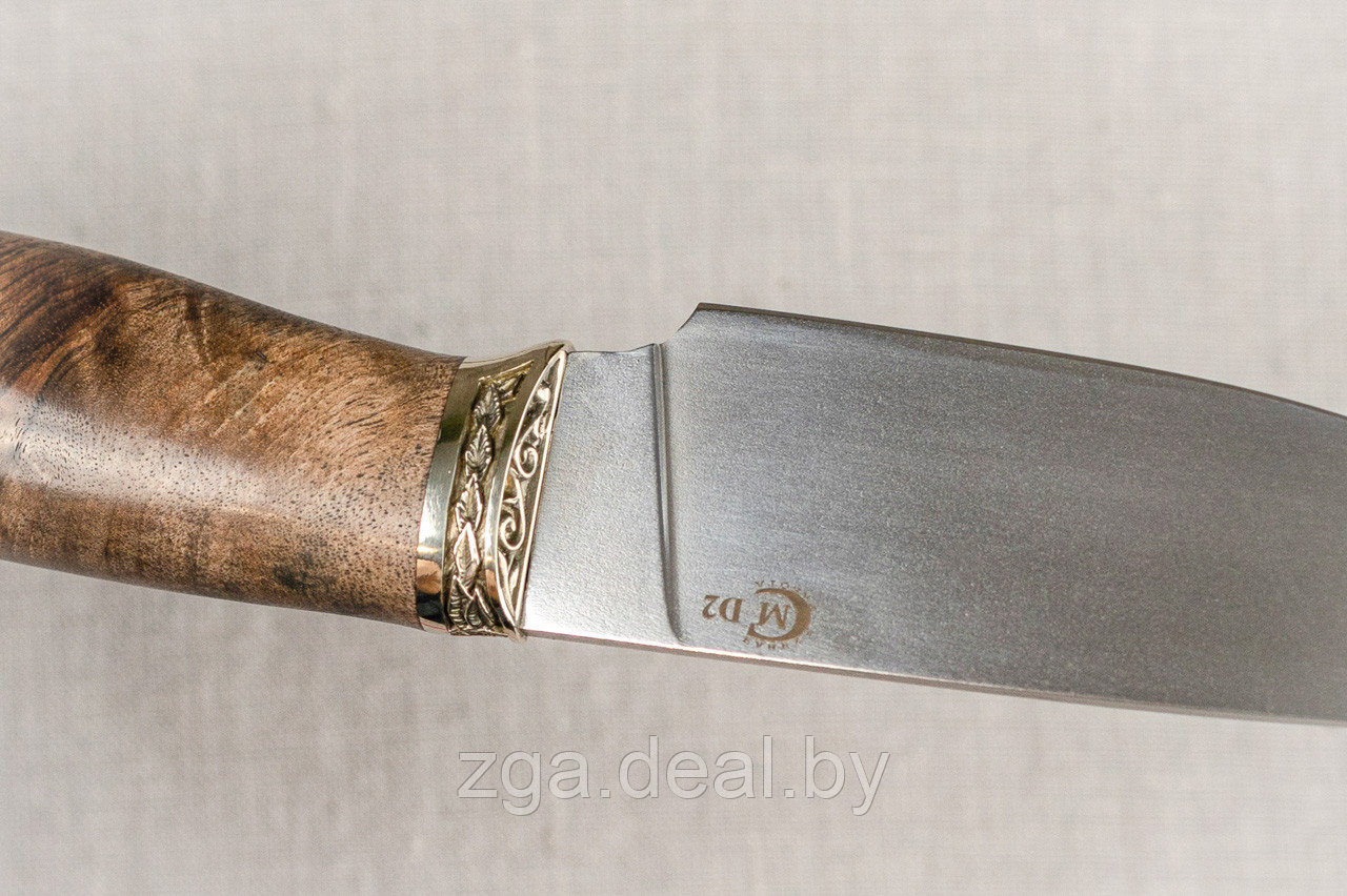 Охотничий нож «Сокол» из стали D2 , рукоять литье мельхиор, ореховый кап. Подарок мужчине. - фото 6 - id-p199346960