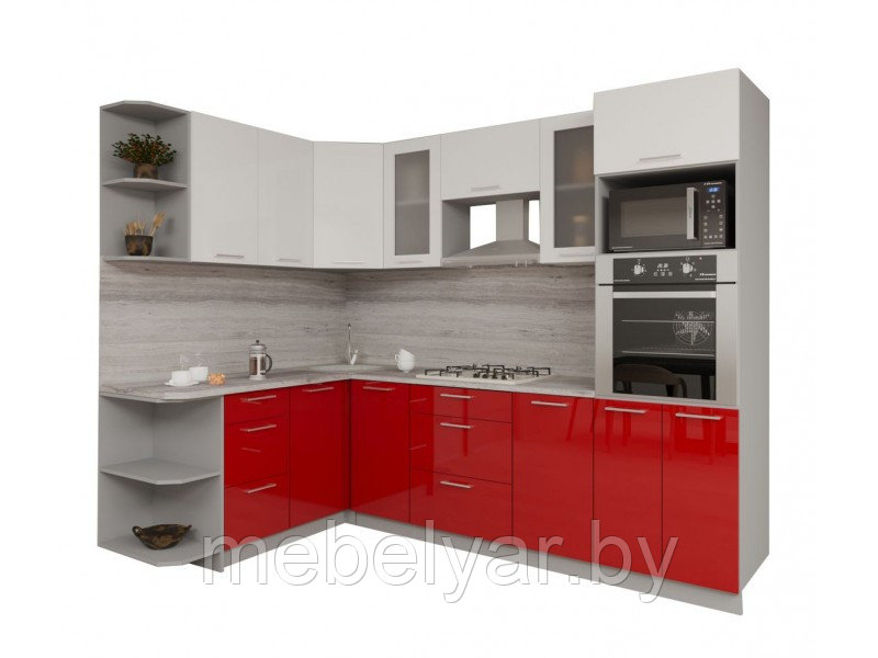 Кухня Интерлиния Мила Gloss 1.68x2.6 левая (белый/красный)