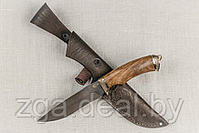 Охотничий нож «Близнец» из стали  D2 с гравировкой литье мельхиор, рукоять ореховый кап. Подарок мужчине.