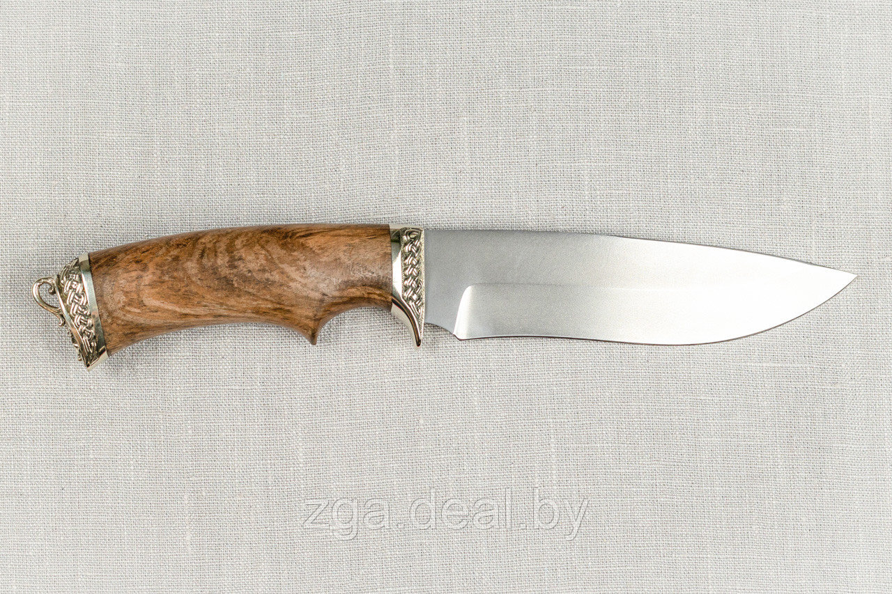 Охотничий нож «Близнец» из стали D2 с гравировкой литье мельхиор, рукоять ореховый кап. Подарок мужчине. - фото 4 - id-p199452611
