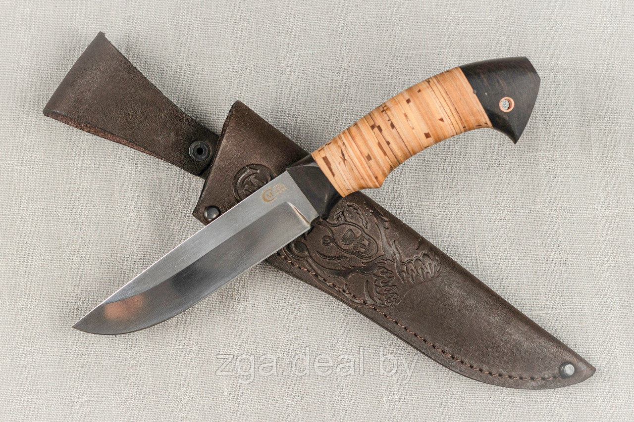 Охотничий нож «Ястреб» из сталь Х12М , рукоять береста, черный граб. Подарок настоящему мужчине.
