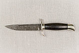 Нож финка из кованой дамасской стали «НКВД», рукоять литье мельхиор, черный граб. Подарок мужчине., фото 5