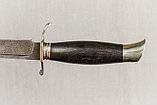 Нож финка из кованой дамасской стали «НКВД», рукоять литье мельхиор, черный граб. Подарок мужчине., фото 8