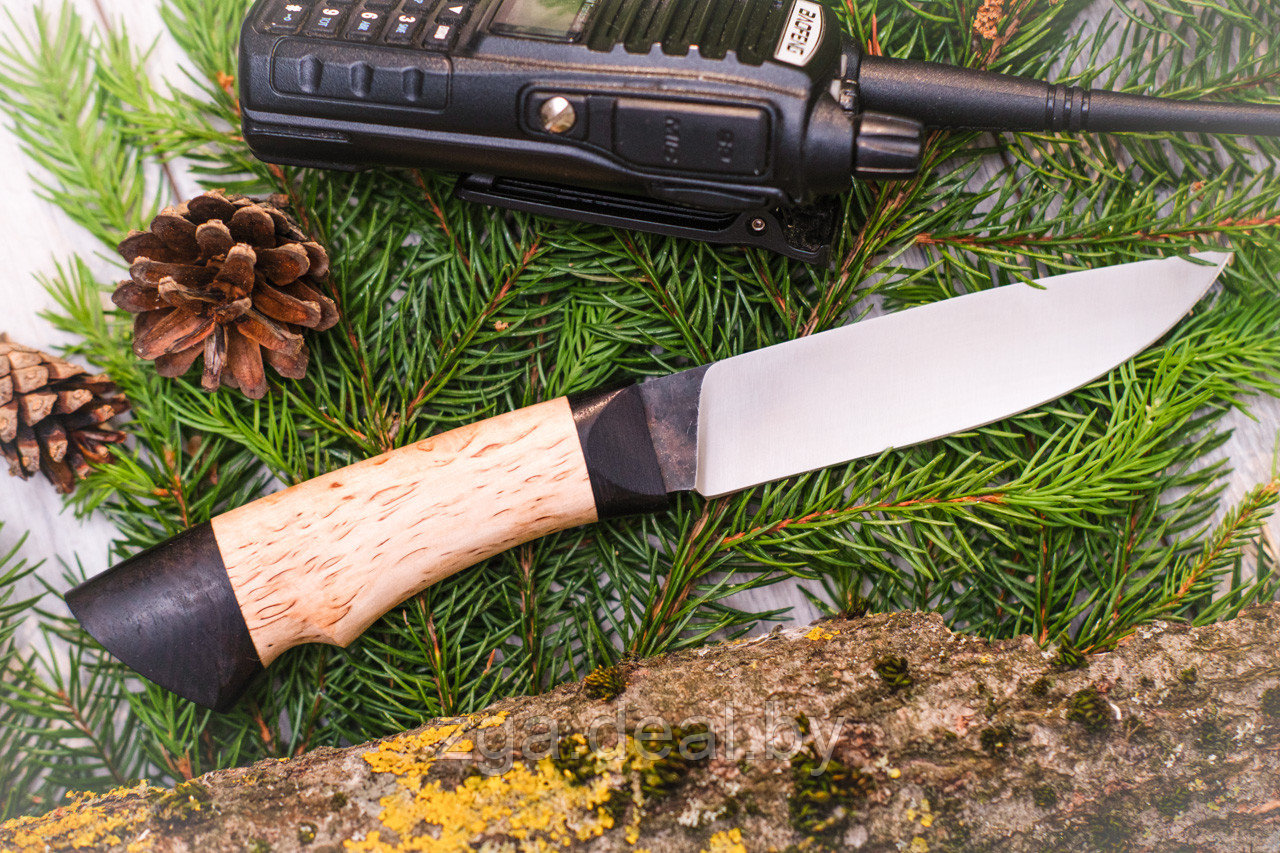Охотничий нож «Кулик» из кованой стали Х12МФ, рукоять карельская береза, черный граб. Подарок мужчине.