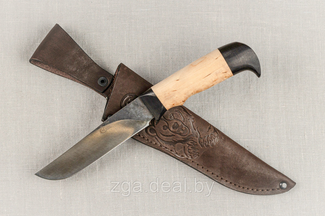 Охотничий нож «Куница» из кованой стали Х12МФ, рукоять карельская береза, черный граб. Подарок мужчине.
