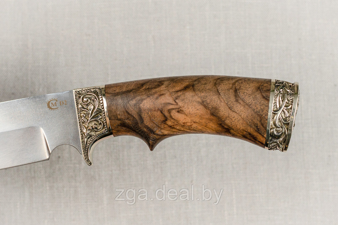 Охотничий нож «Лорд» из стали D2 , рукоять литье мельхиор, ореховый кап. Подарок для мужчины. - фото 5 - id-p199346530