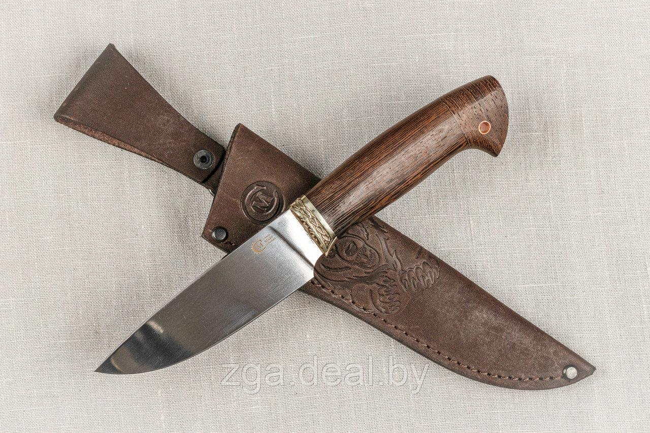 Охотничий нож «Сокол» из нержавеющей стали 95х18, рукоять литье мельхиор, венге (шкуросъём, разделочный) - фото 1 - id-p199344258