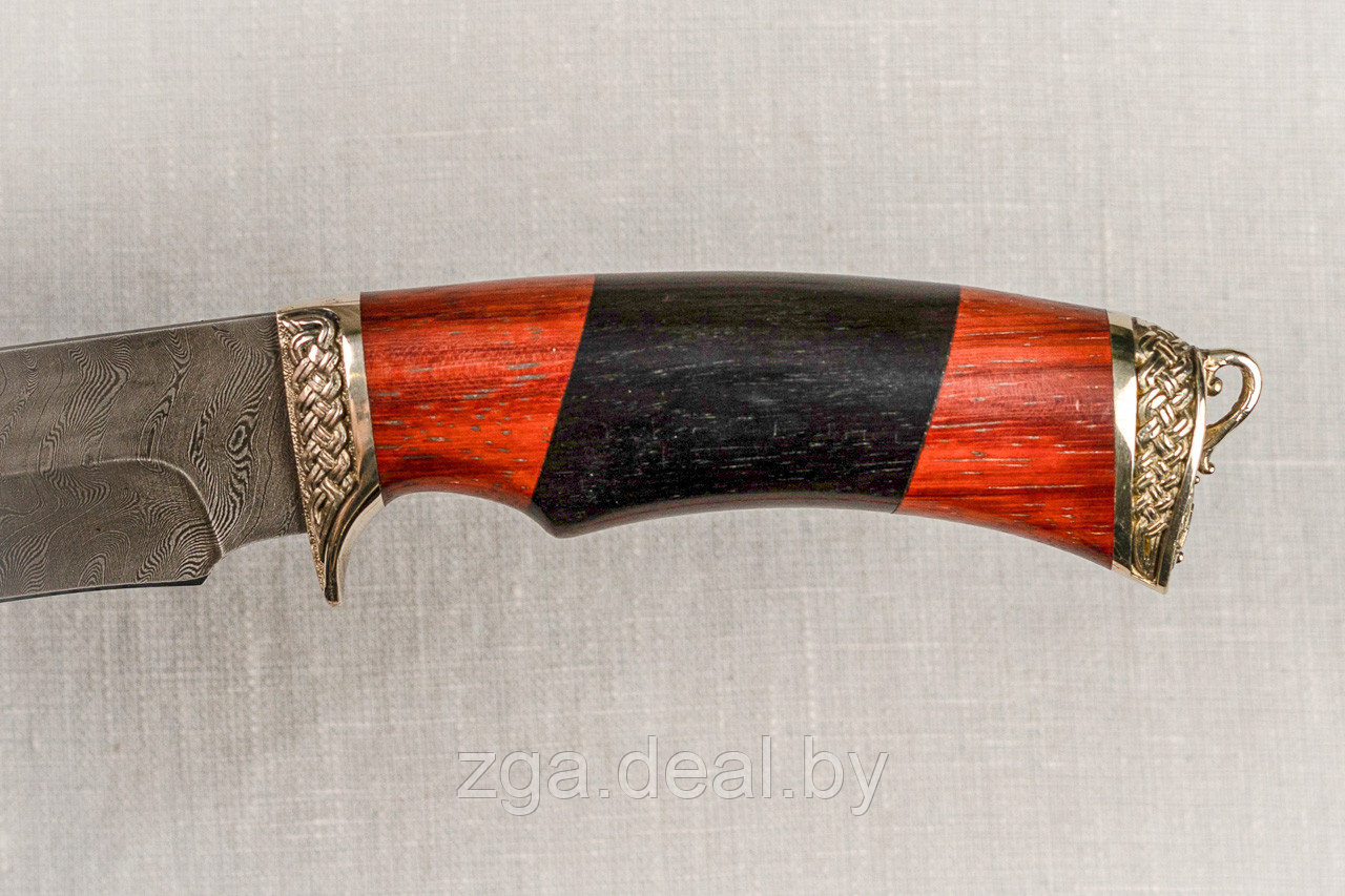 Охотничий нож из дамасской стали «Близнец», рукоять литье мельхиор, черный граб, карельская берёза. - фото 7 - id-p199340016