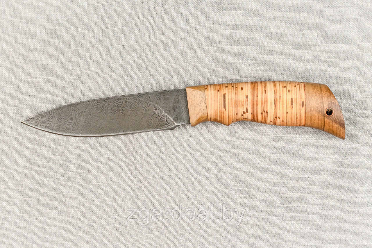 Охотничий нож из дамасской стали «Мурена», рукоять береста, карельская берёза.Подарок мужчине. - фото 2 - id-p199332742
