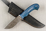 Охотничий нож Нерка, сталь дамаск, рукоять стабилизированная карельская береза синяя. Подарок мужчине., фото 2