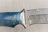 Охотничий нож Нерка, сталь дамаск, рукоять стабилизированная карельская береза синяя. Подарок мужчине., фото 5