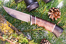 Охотничий нож Ежик ,сталь Х12МФ, рукоять черный граб стабилизированная карельская береза (коричневая)