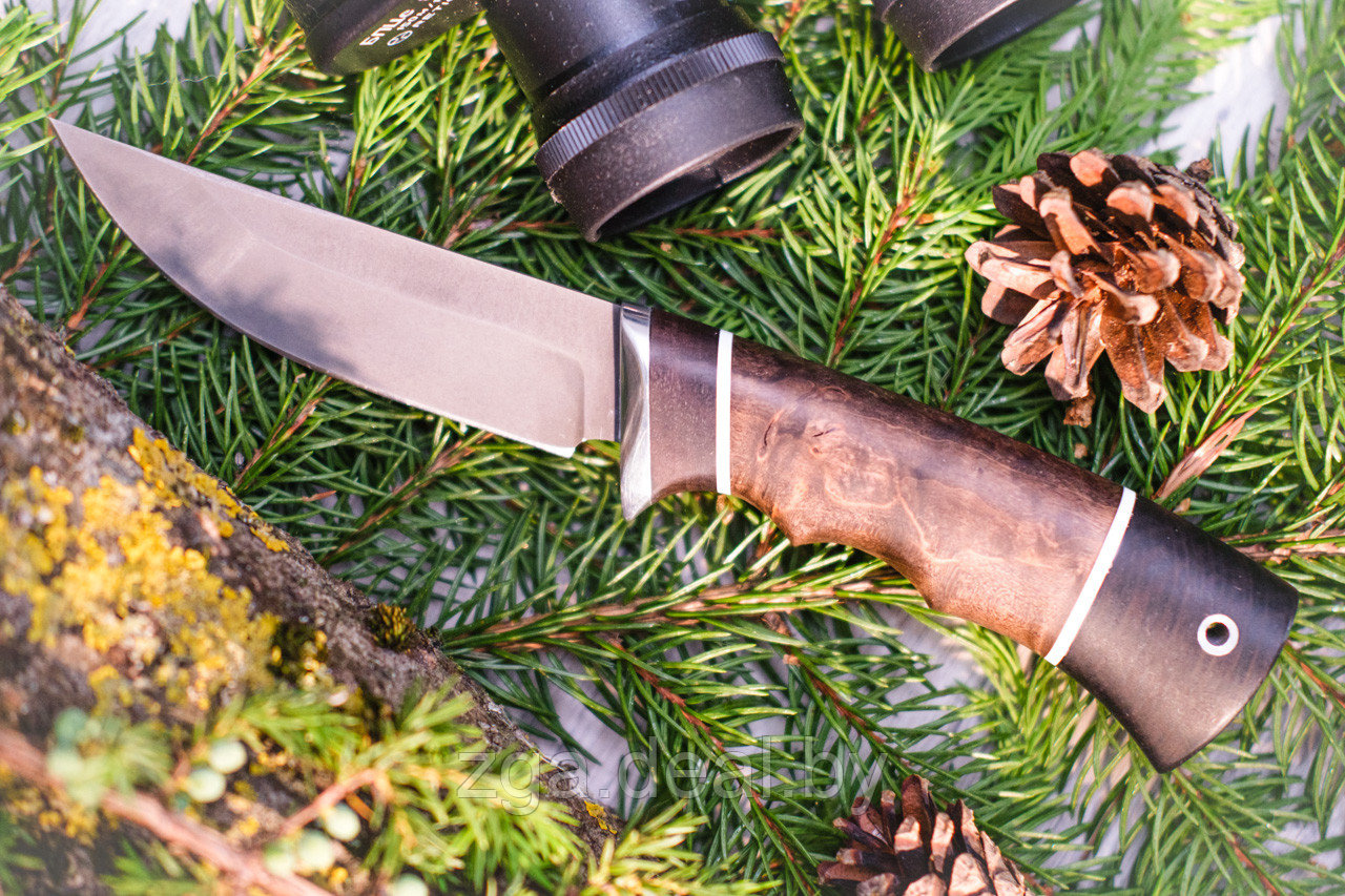 Охотничий нож Ежик ,сталь Х12МФ, рукоять черный граб стабилизированная карельская береза (коричневая) - фото 1 - id-p199236655