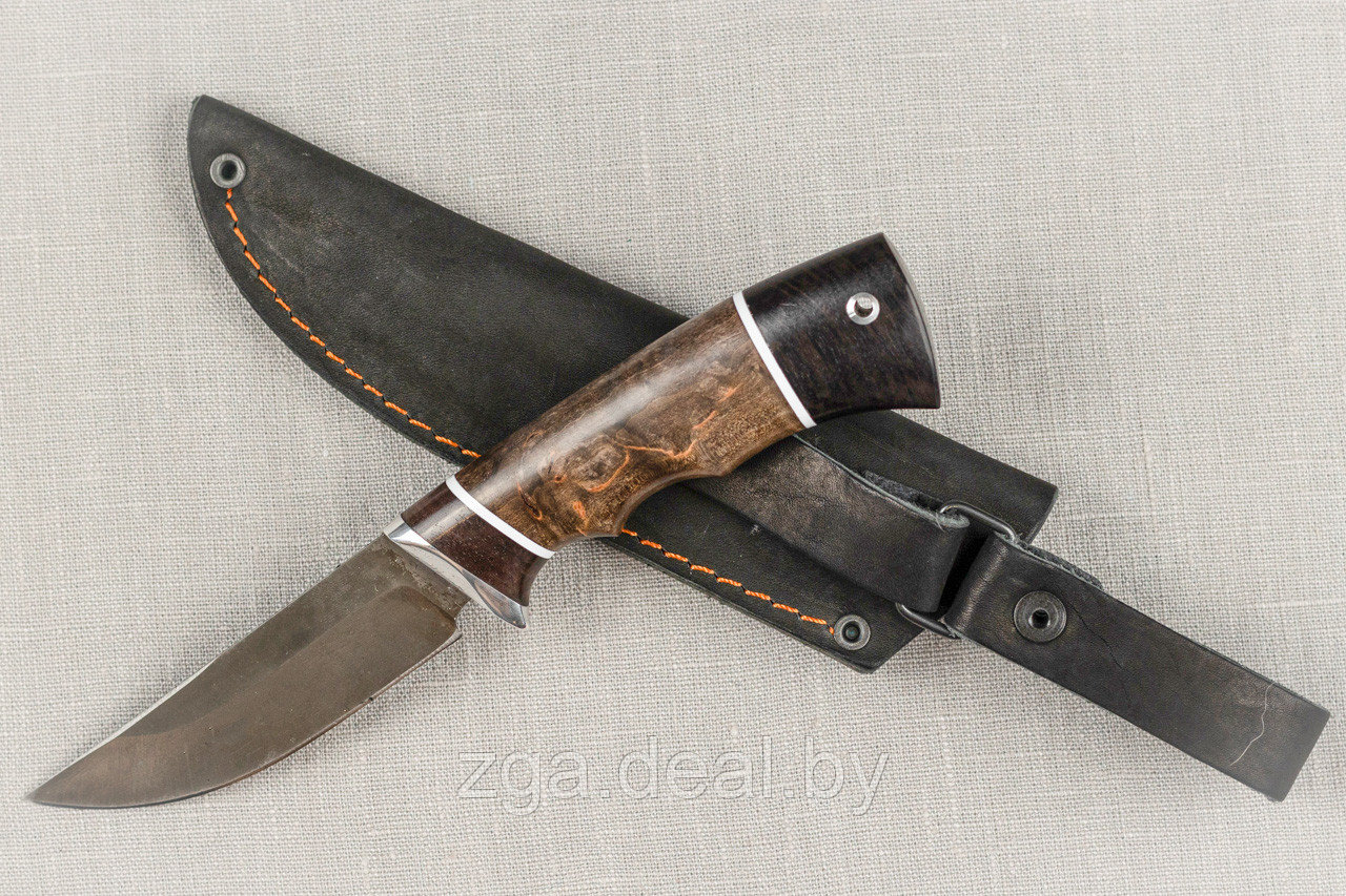 Охотничий нож Ежик ,сталь Х12МФ, рукоять черный граб стабилизированная карельская береза (коричневая) - фото 3 - id-p199236655