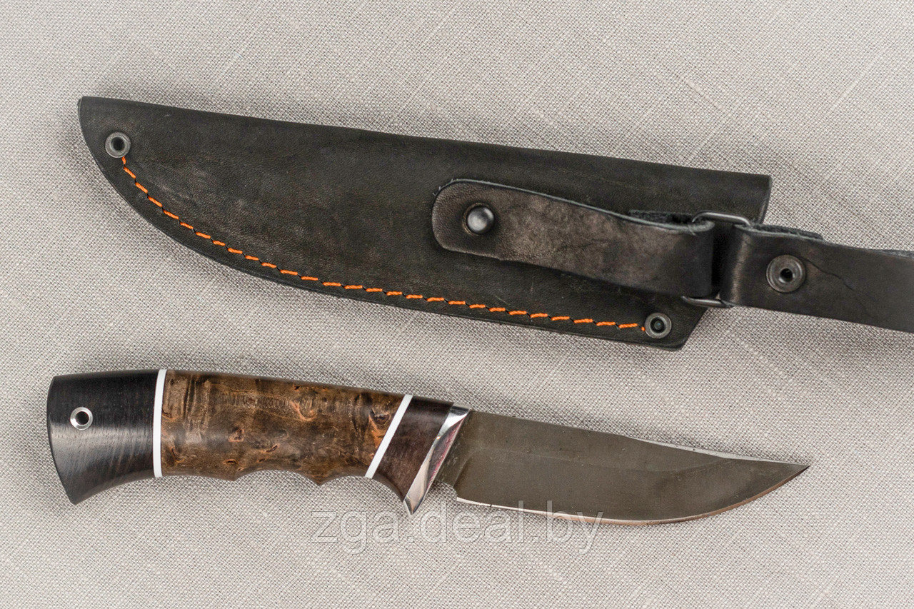 Охотничий нож Ежик ,сталь Х12МФ, рукоять черный граб стабилизированная карельская береза (коричневая) - фото 4 - id-p199236655