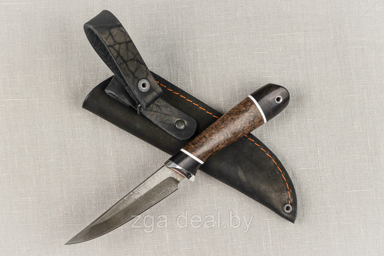 Охотничий нож "Ласка" , сталь Х12МФ, черный граб стабилизированная карельская береза (коричневая). - фото 2 - id-p199233730