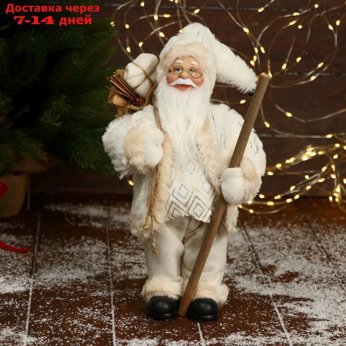 Дед Мороз "В белой шубе, кофте ромбик, с посохом и подарками" 16х30 см - фото 1 - id-p209297211