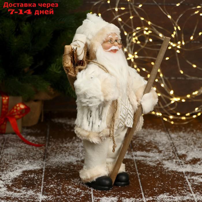 Дед Мороз "В белой шубе, кофте ромбик, с посохом и подарками" 16х30 см - фото 4 - id-p209297211
