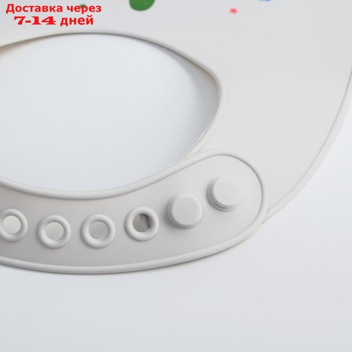 Нагрудник силиконовый, на кнопках, с карманом "Кит", цвет серый/белый - фото 4 - id-p209288971