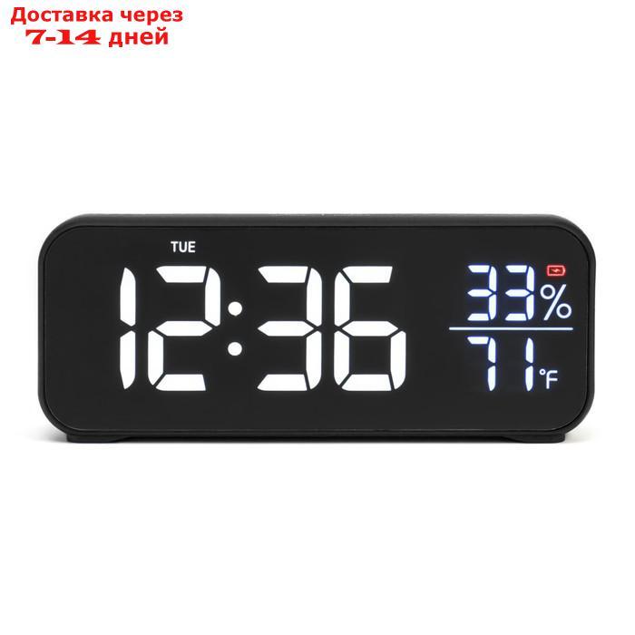Часы электронные, с будильником, календарём и термометром 16.8х6.6х3.6 см, чёрные - фото 3 - id-p209299303