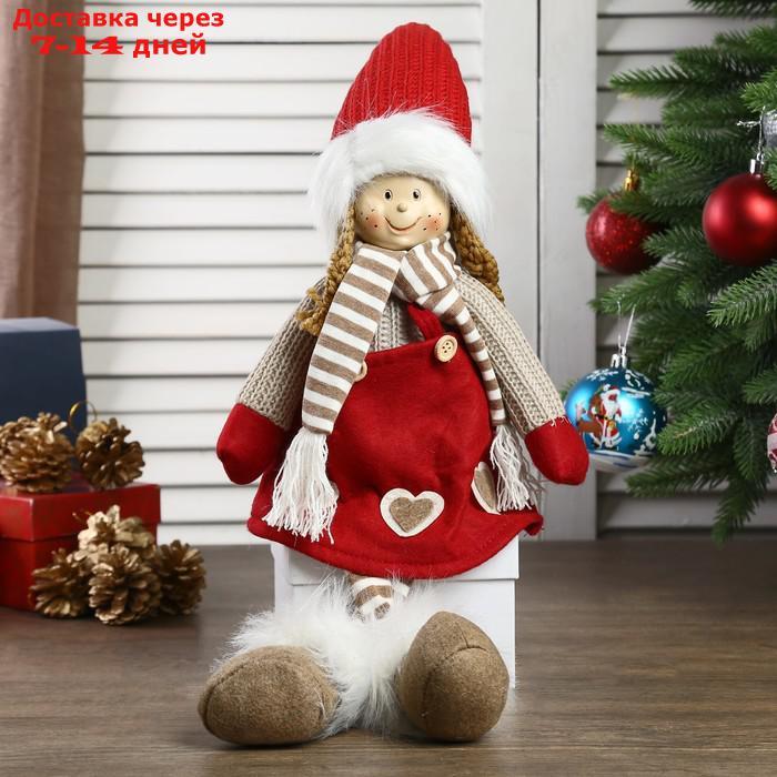 Кукла интерьерная "Девочка в красном колпаке и полосатом шарфике" 57 см