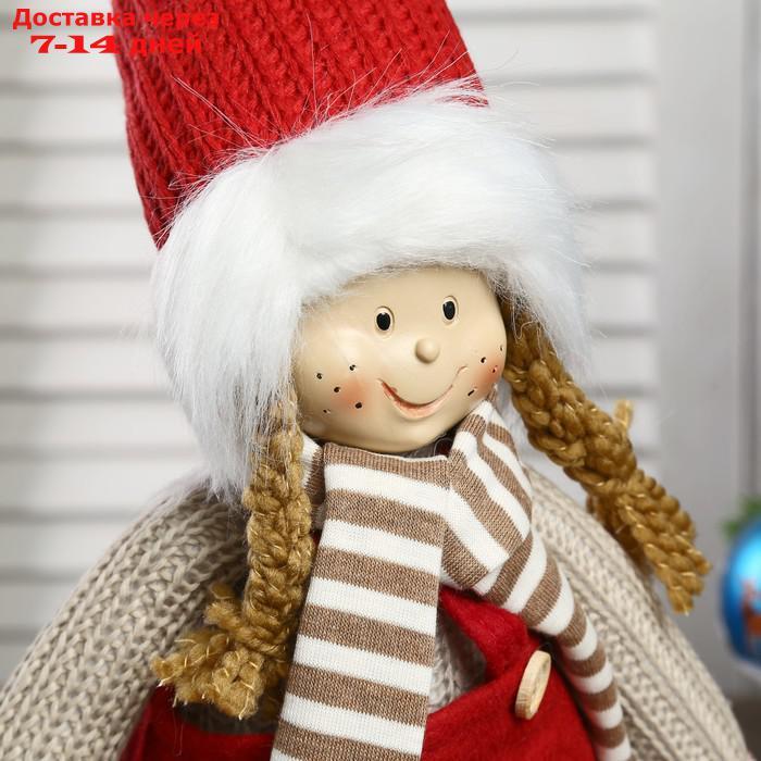 Кукла интерьерная "Девочка в красном колпаке и полосатом шарфике" 57 см - фото 5 - id-p209302281