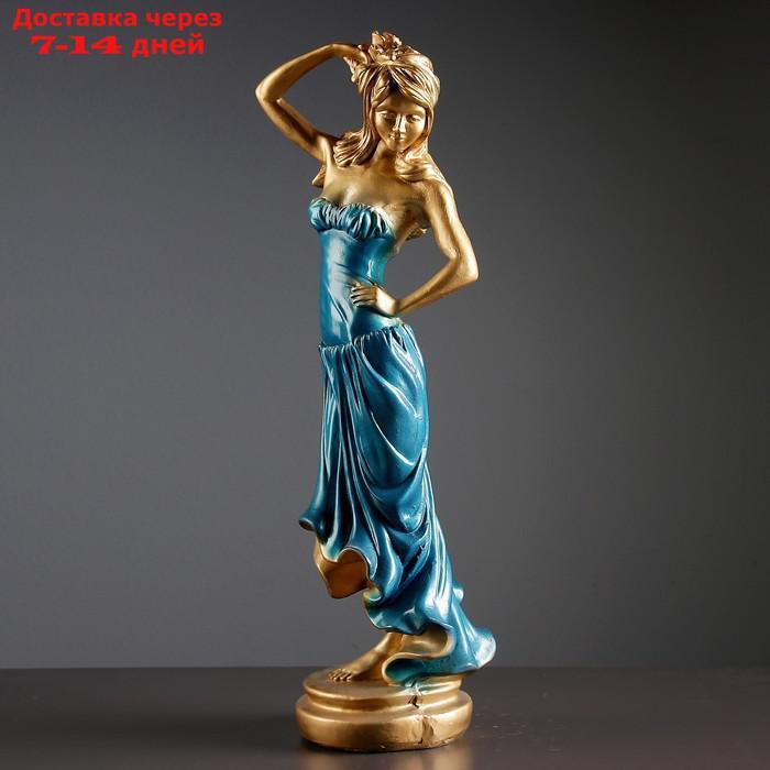 Фигура "Девушка с розой" бронза синее платье 15×20×55 см, - фото 1 - id-p209289079