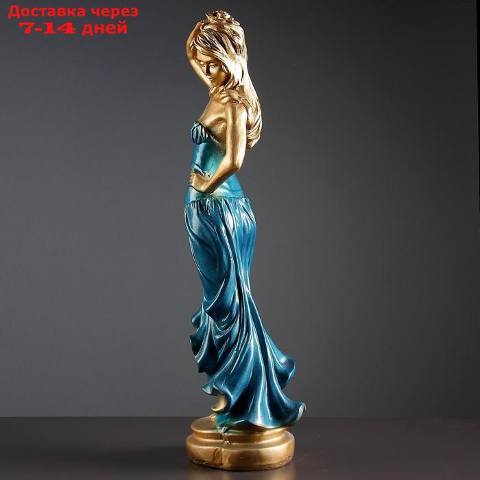 Фигура "Девушка с розой" бронза синее платье 15×20×55 см, - фото 3 - id-p209289079