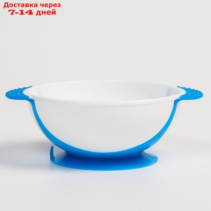 Набор для кормления: миска на присоске 340 мл., с крышкой, термоложка, цвет синий - фото 4 - id-p209298397