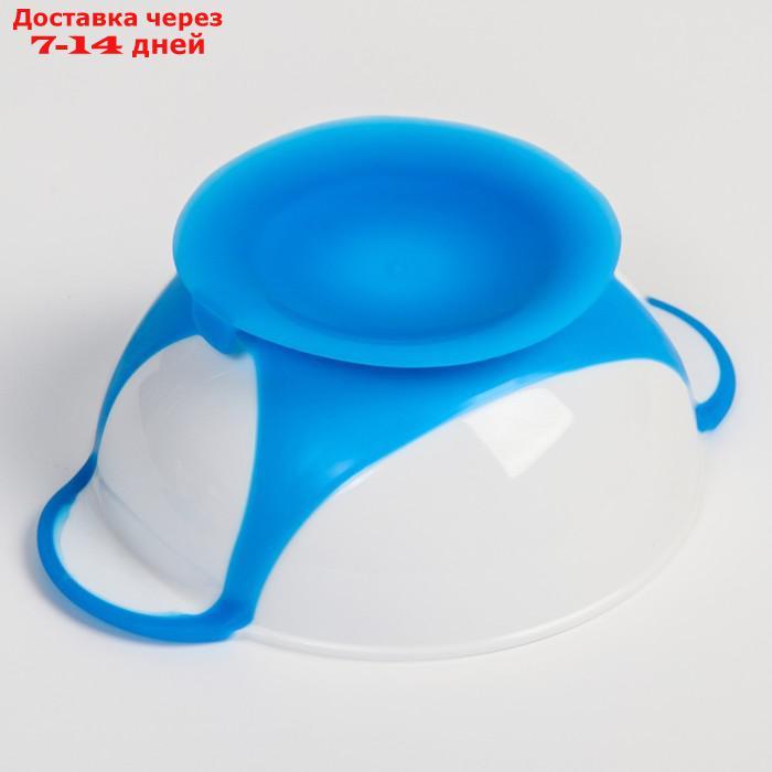 Набор для кормления: миска на присоске 340 мл., с крышкой, термоложка, цвет синий - фото 5 - id-p209298397