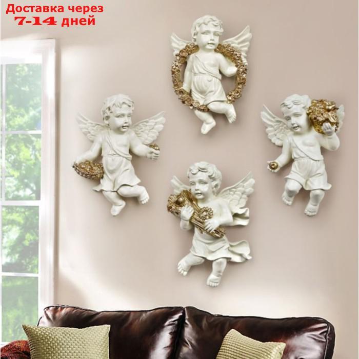 Декор настенный "Ангелочки" 4 штуки 20.5 x 14.5 x 5.5 см, белый с золотом - фото 1 - id-p209306409