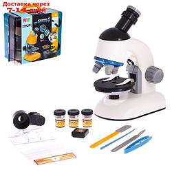 Микроскоп детский "Набор биолога в чемодане" кратность х40, х100,  х640, подсветка, белый   701602