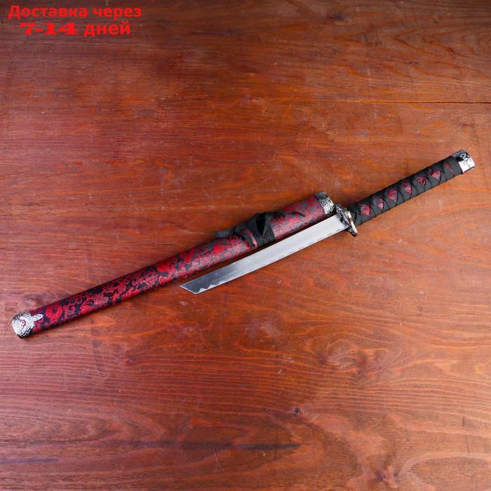 Сувенирное оружие "Катана на подставке", чёрные ножны с красным узором, 70см - фото 2 - id-p209304494