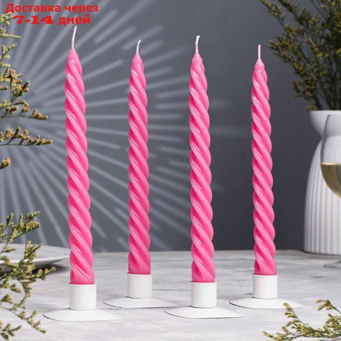 Набор свечей витых, 2,3х 24,5 см, 4 штуки, тёмно-розовая - фото 1 - id-p209305512