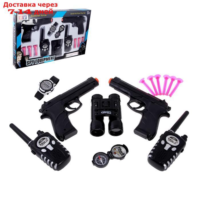 Игровой набор шпиона "Двойной агент": 2 пистолета, 2 рации, часы, компас, бинокль - фото 1 - id-p209295621