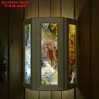 Абажур деревянный "Олени" со вставками из стекла с УФ печатью, 33х29х12см